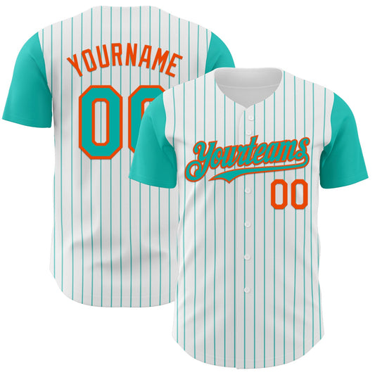 Custom White Aqua Pinstripe Orange Authentic Two Tone Baseball Jersey - Sky-Custom