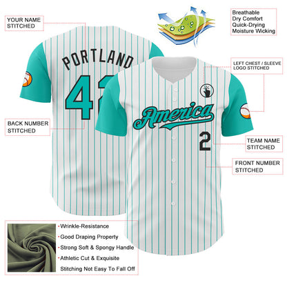Custom White Aqua Pinstripe Black Authentic Two Tone Baseball Jersey - Sky-Custom