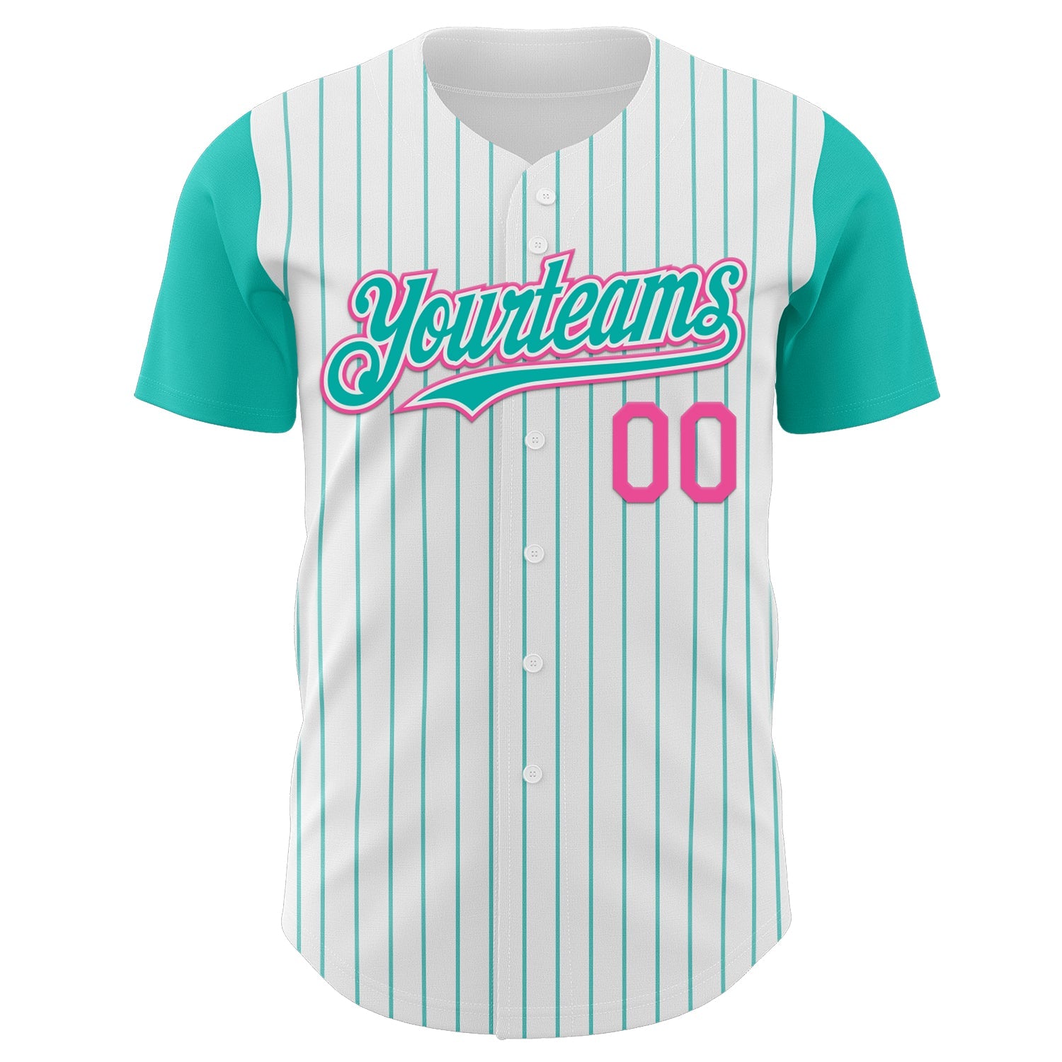 Custom White Aqua Pinstripe Pink Authentic Two Tone Baseball Jersey - Sky-Custom