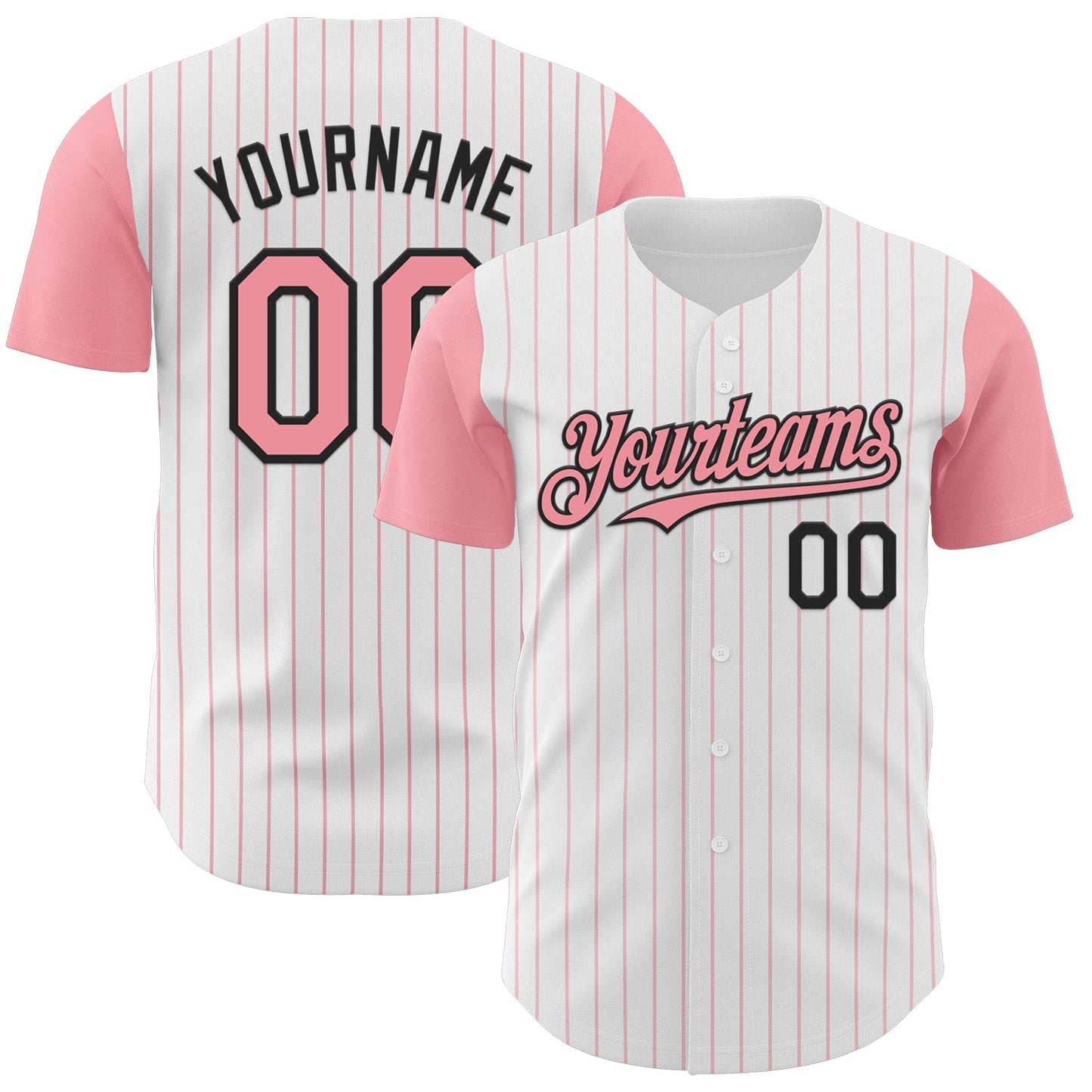 Custom White Medium Pink Pinstripe Black Authentic Two Tone Baseball Jersey - Sky-Custom