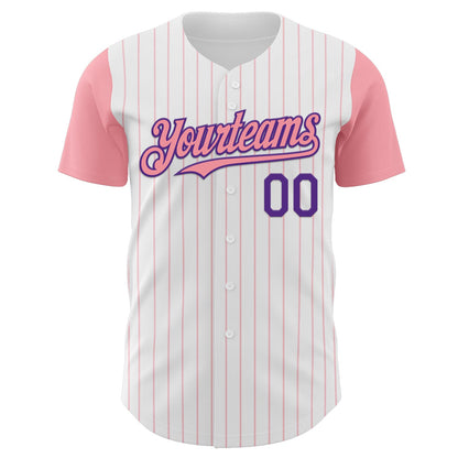 Custom White Medium Pink Pinstripe Purple Authentic Two Tone Baseball Jersey - Sky-Custom