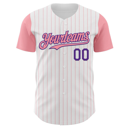 Custom White Medium Pink Pinstripe Purple Authentic Two Tone Baseball Jersey - Sky-Custom