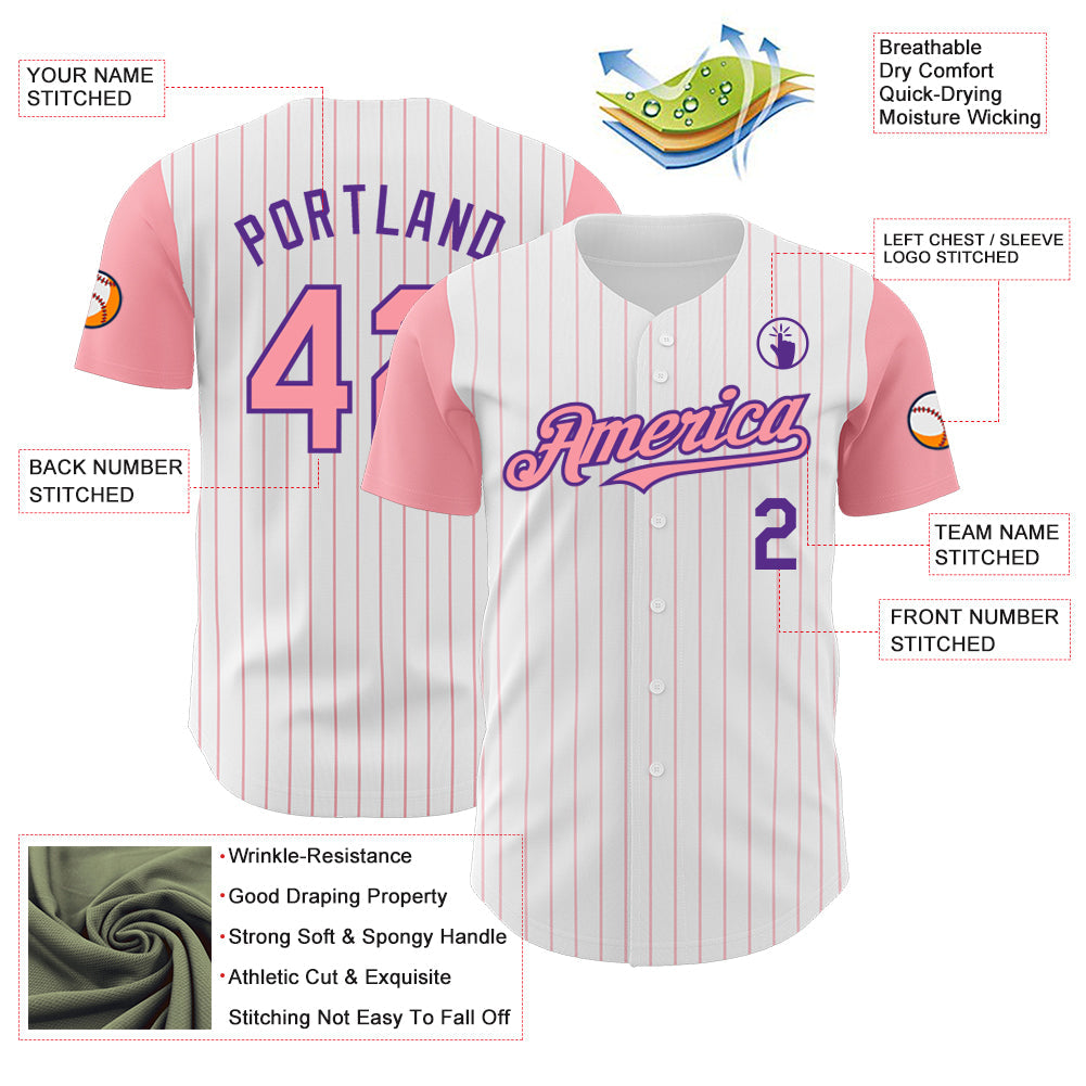 Custom White Medium Pink Pinstripe Purple Authentic Two Tone Baseball Jersey - Sky-Custom
