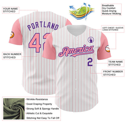 Custom White Medium Pink Pinstripe Purple Authentic Two Tone Baseball Jersey - Sky-Custom