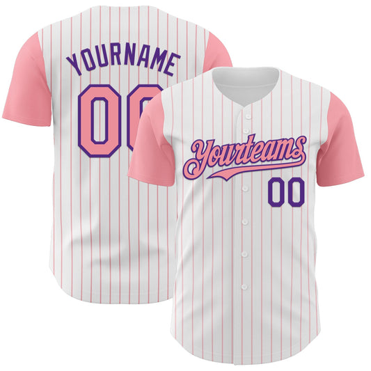 Custom White Medium Pink Pinstripe Purple Authentic Two Tone Baseball Jersey - Sky-Custom