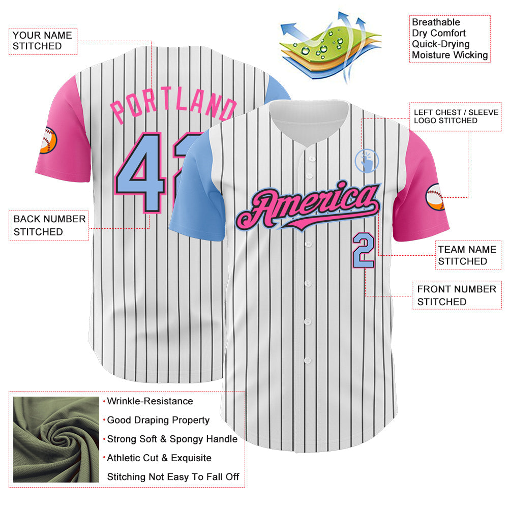 Custom White Black Pinstripe Light Blue-Pink Authentic Two Tone Baseball Jersey - Sky-Custom