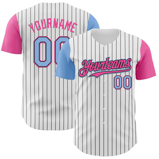 Custom White Black Pinstripe Light Blue-Pink Authentic Two Tone Baseball Jersey - Sky-Custom