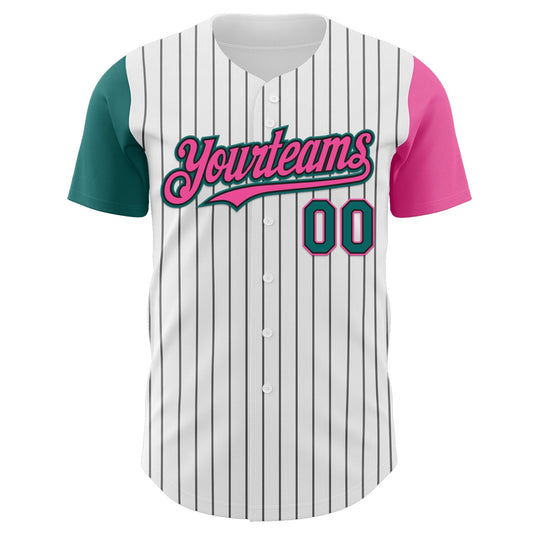 Custom White Black Pinstripe Teal-Pink Authentic Two Tone Baseball Jersey - Sky-Custom