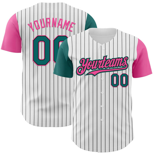 Custom White Black Pinstripe Teal-Pink Authentic Two Tone Baseball Jersey - Sky-Custom