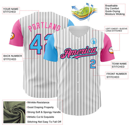 Custom White Black Pinstripe Sky Blue-Pink Authentic Two Tone Baseball Jersey - Sky-Custom