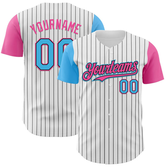 Custom White Black Pinstripe Sky Blue-Pink Authentic Two Tone Baseball Jersey - Sky-Custom
