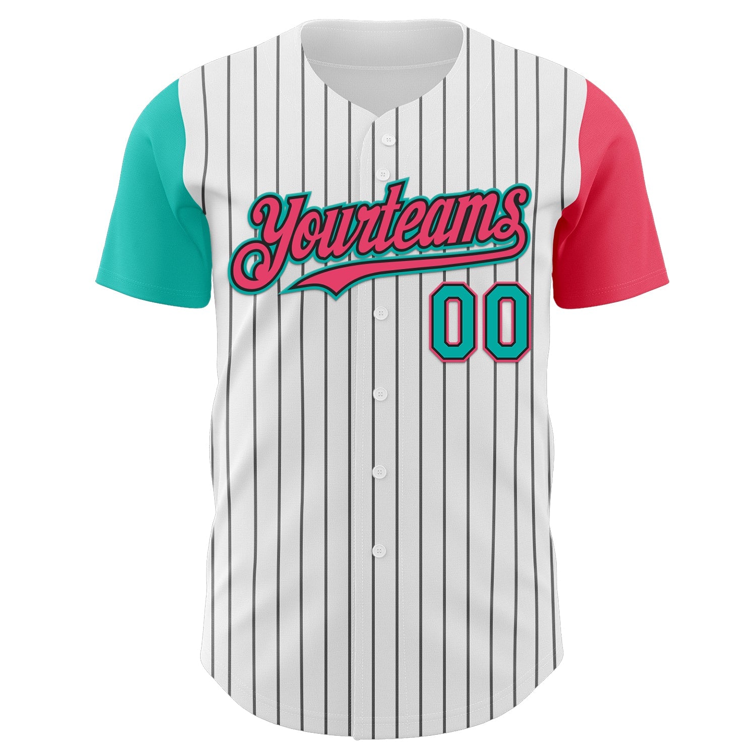 Custom White Black Pinstripe Aqua-Neon Pink Authentic Two Tone Baseball Jersey - Sky-Custom