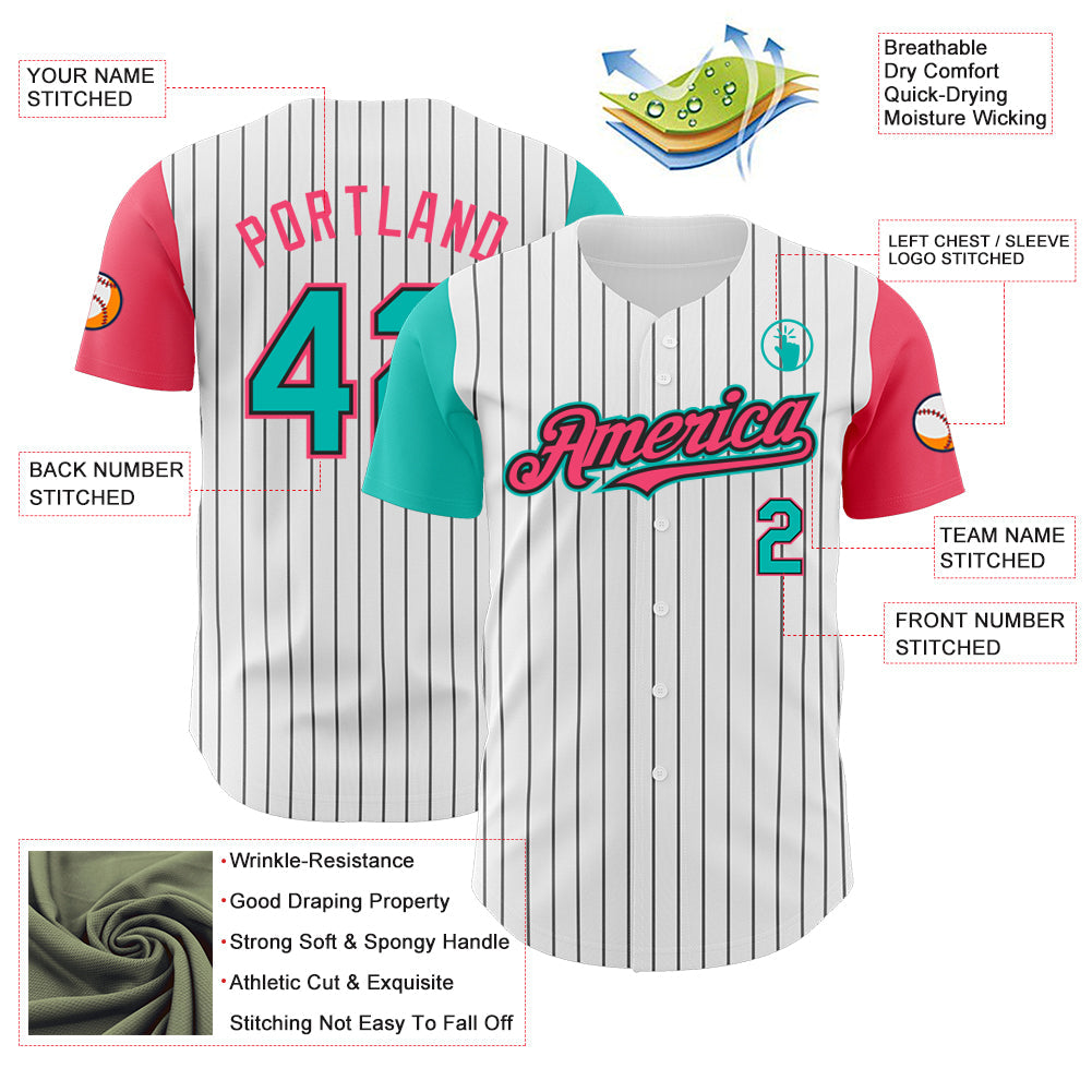 Custom White Black Pinstripe Aqua-Neon Pink Authentic Two Tone Baseball Jersey - Sky-Custom