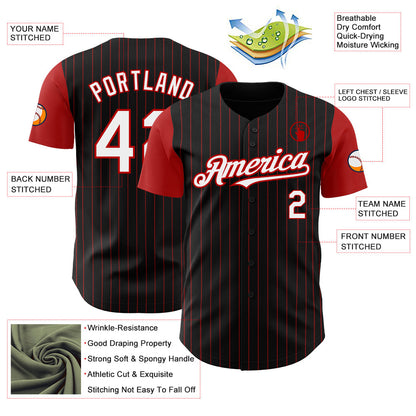 Custom Black Red Pinstripe White Authentic Two Tone Baseball Jersey - Sky-Custom