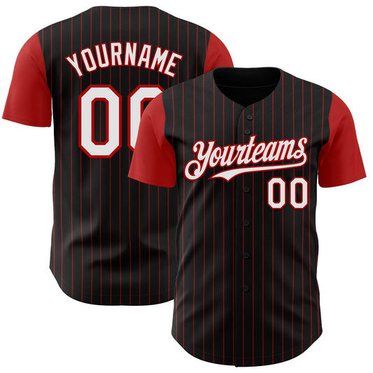 Custom Black Red Pinstripe White Authentic Two Tone Baseball Jersey - Sky-Custom