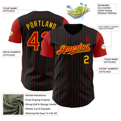 Custom Black Red Pinstripe Gold Authentic Two Tone Baseball Jersey - Sky-Custom