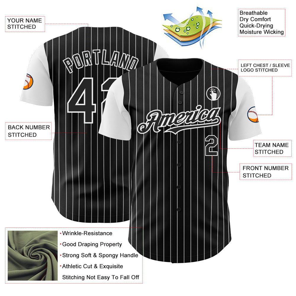 Custom Black White Pinstripe White Authentic Two Tone Baseball Jersey - Sky-Custom