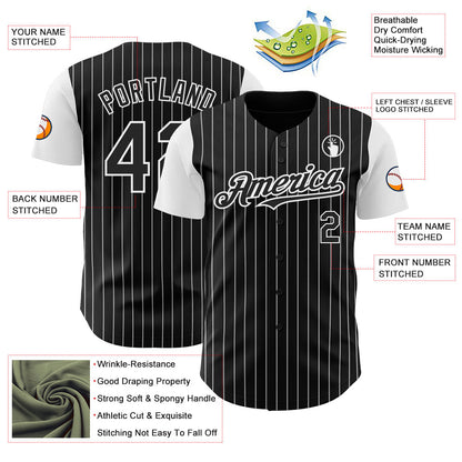 Custom Black White Pinstripe White Authentic Two Tone Baseball Jersey - Sky-Custom