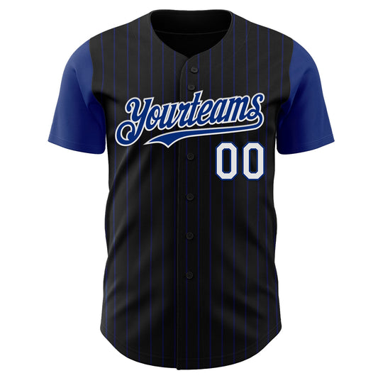 Custom Black Royal Pinstripe White Authentic Two Tone Baseball Jersey - Sky-Custom