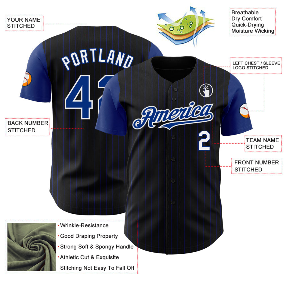 Custom Black Royal Pinstripe White Authentic Two Tone Baseball Jersey - Sky-Custom