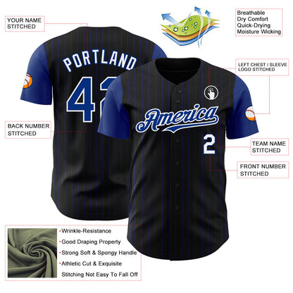 Custom Black Royal Pinstripe White Authentic Two Tone Baseball Jersey - Sky-Custom