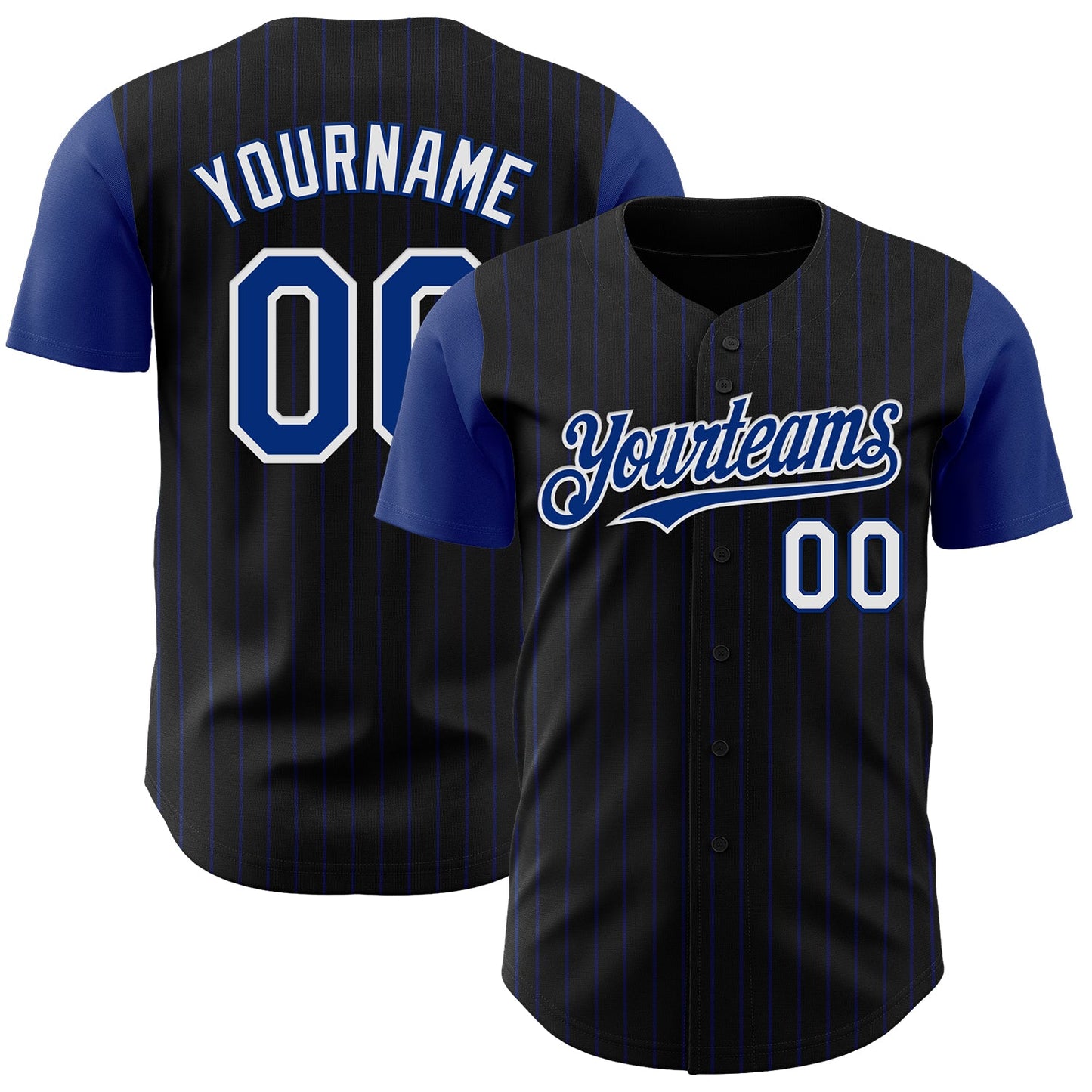 Custom Black Royal Pinstripe White Authentic Two Tone Baseball Jersey - Sky-Custom