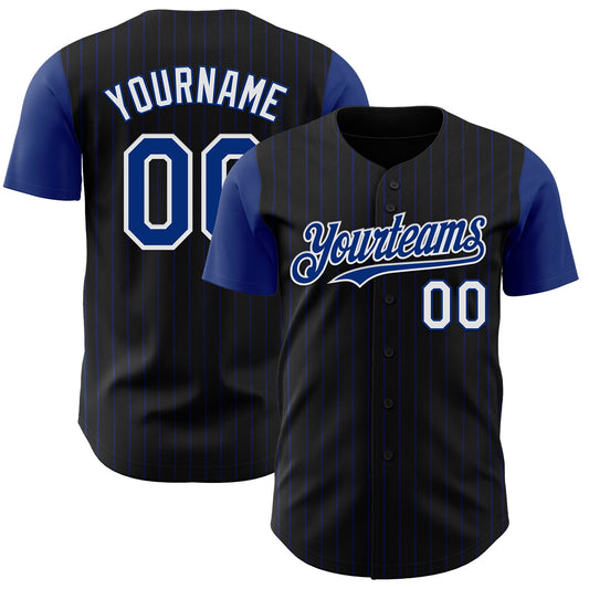 Custom Black Royal Pinstripe White Authentic Two Tone Baseball Jersey - Sky-Custom