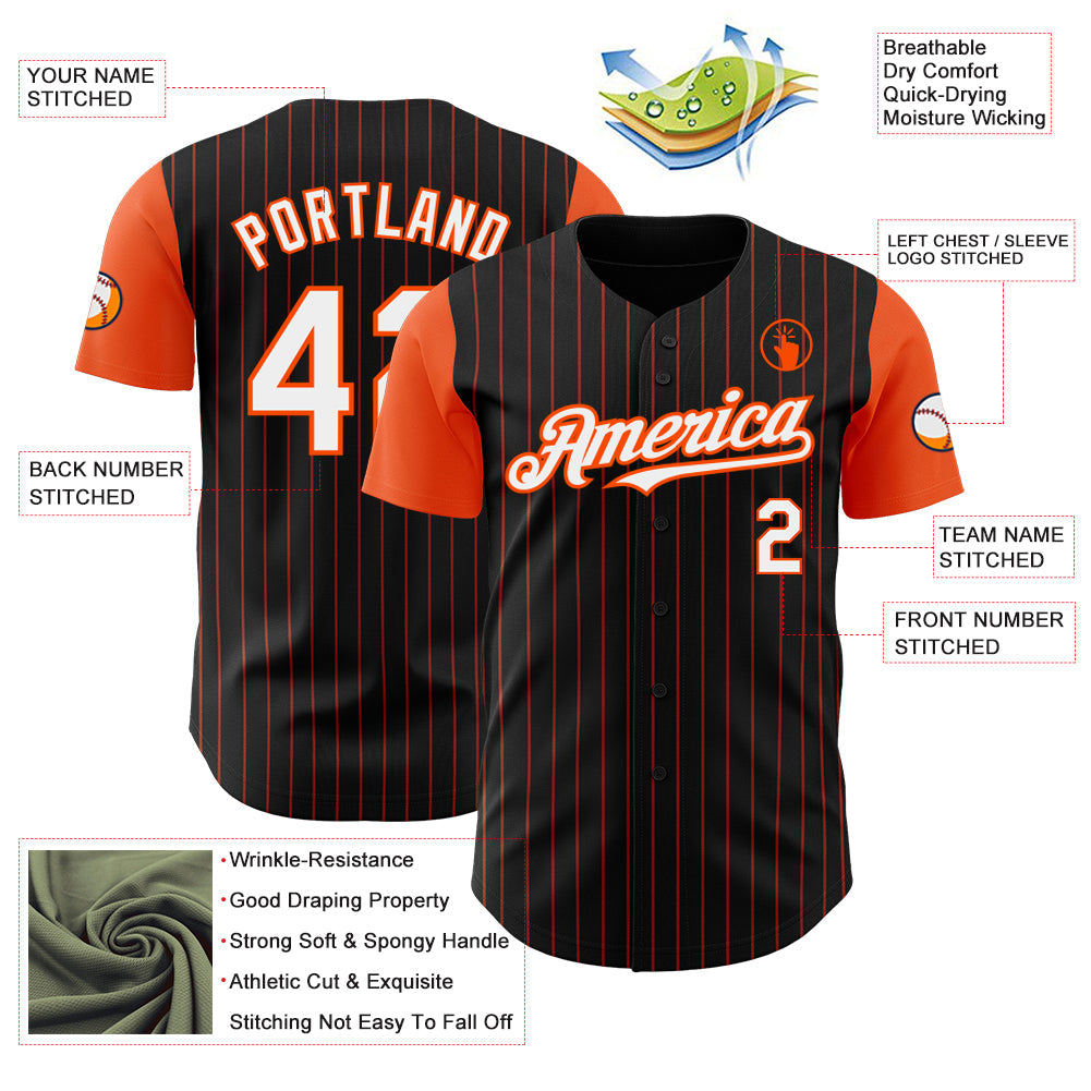 Custom Black Orange Pinstripe White Authentic Two Tone Baseball Jersey - Sky-Custom