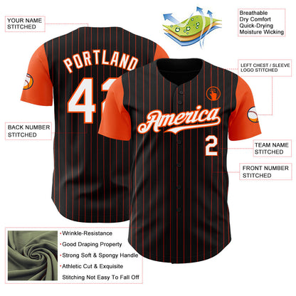 Custom Black Orange Pinstripe White Authentic Two Tone Baseball Jersey - Sky-Custom