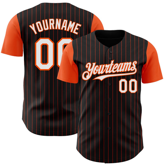 Custom Black Orange Pinstripe White Authentic Two Tone Baseball Jersey - Sky-Custom