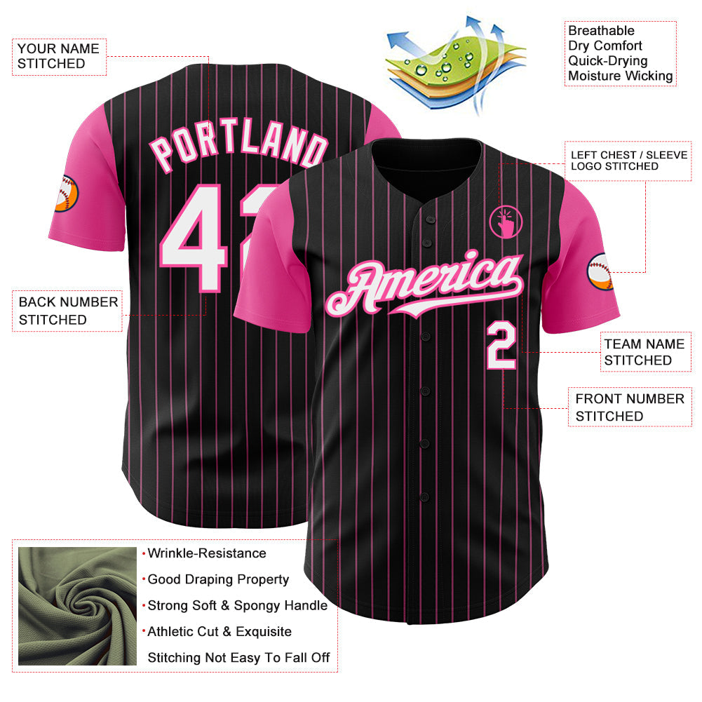 Custom Black Pink Pinstripe White Authentic Two Tone Baseball Jersey - Sky-Custom