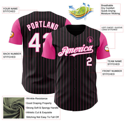 Custom Black Pink Pinstripe White Authentic Two Tone Baseball Jersey - Sky-Custom