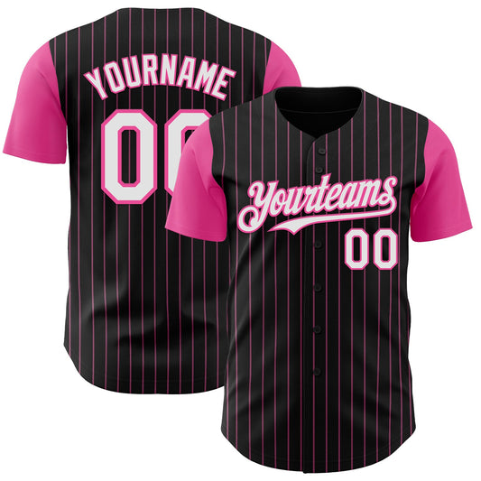 Custom Black Pink Pinstripe White Authentic Two Tone Baseball Jersey - Sky-Custom