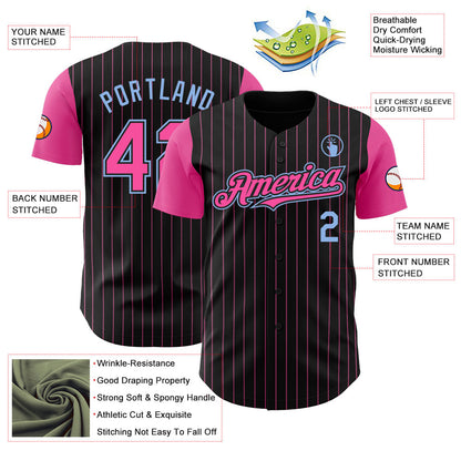 Custom Black Pink Pinstripe Light Blue Authentic Two Tone Baseball Jersey - Sky-Custom