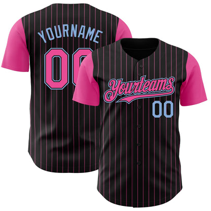 Custom Black Pink Pinstripe Light Blue Authentic Two Tone Baseball Jersey - Sky-Custom