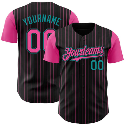 Custom Black Pink Pinstripe Teal Authentic Two Tone Baseball Jersey - Sky-Custom