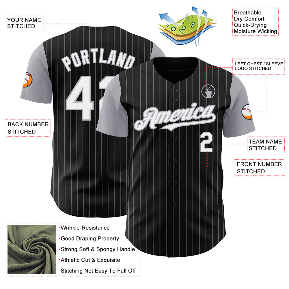 Custom Black Gray Pinstripe White Authentic Two Tone Baseball Jersey - Sky-Custom