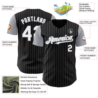 Custom Black Gray Pinstripe White Authentic Two Tone Baseball Jersey - Sky-Custom