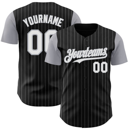 Custom Black Gray Pinstripe White Authentic Two Tone Baseball Jersey - Sky-Custom