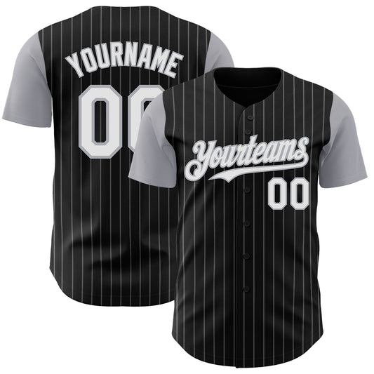 Custom Black Gray Pinstripe White Authentic Two Tone Baseball Jersey - Sky-Custom