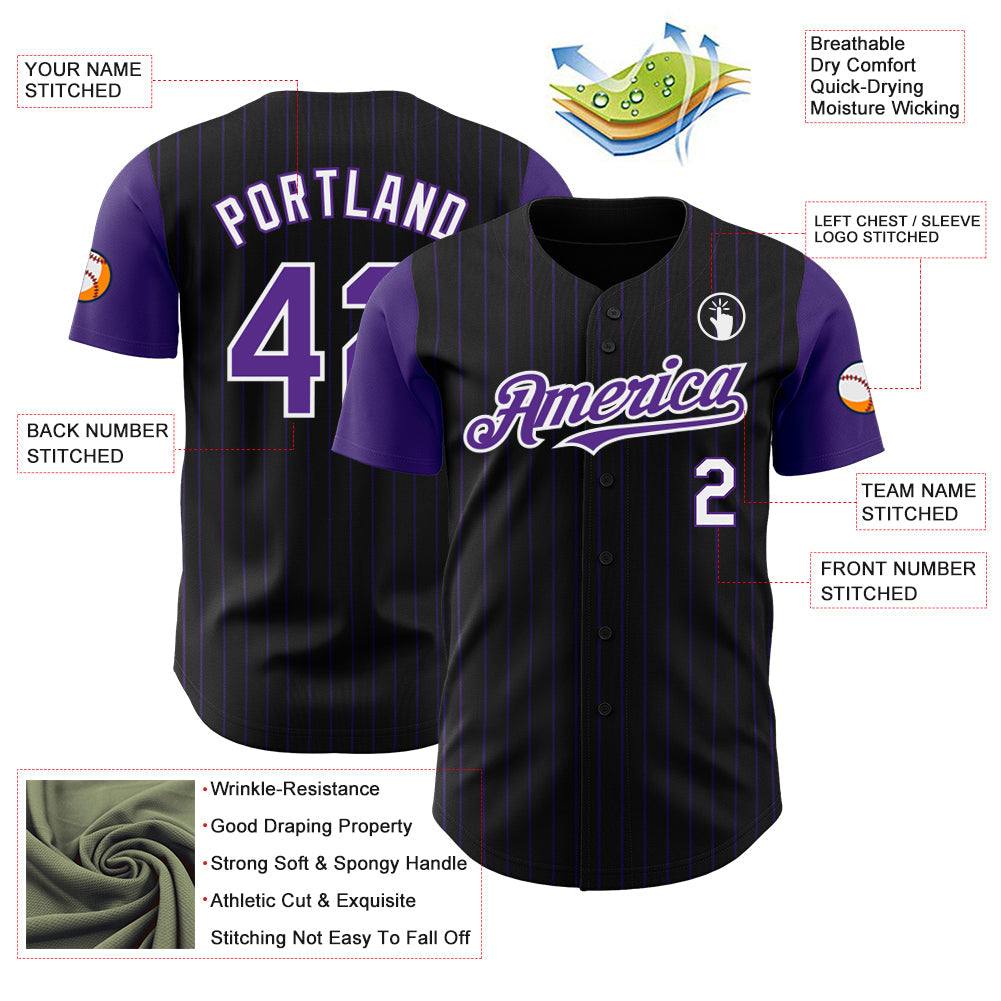 Custom Black Purple Pinstripe White Authentic Two Tone Baseball Jersey - Sky-Custom