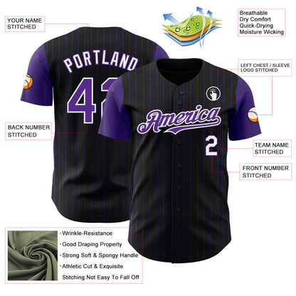 Custom Black Purple Pinstripe White Authentic Two Tone Baseball Jersey - Sky-Custom