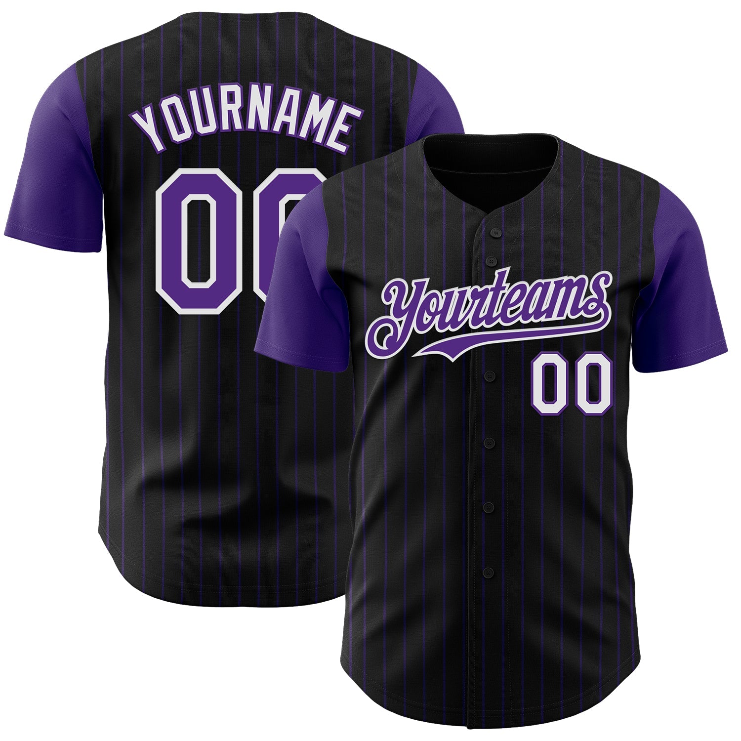 Custom Black Purple Pinstripe White Authentic Two Tone Baseball Jersey - Sky-Custom