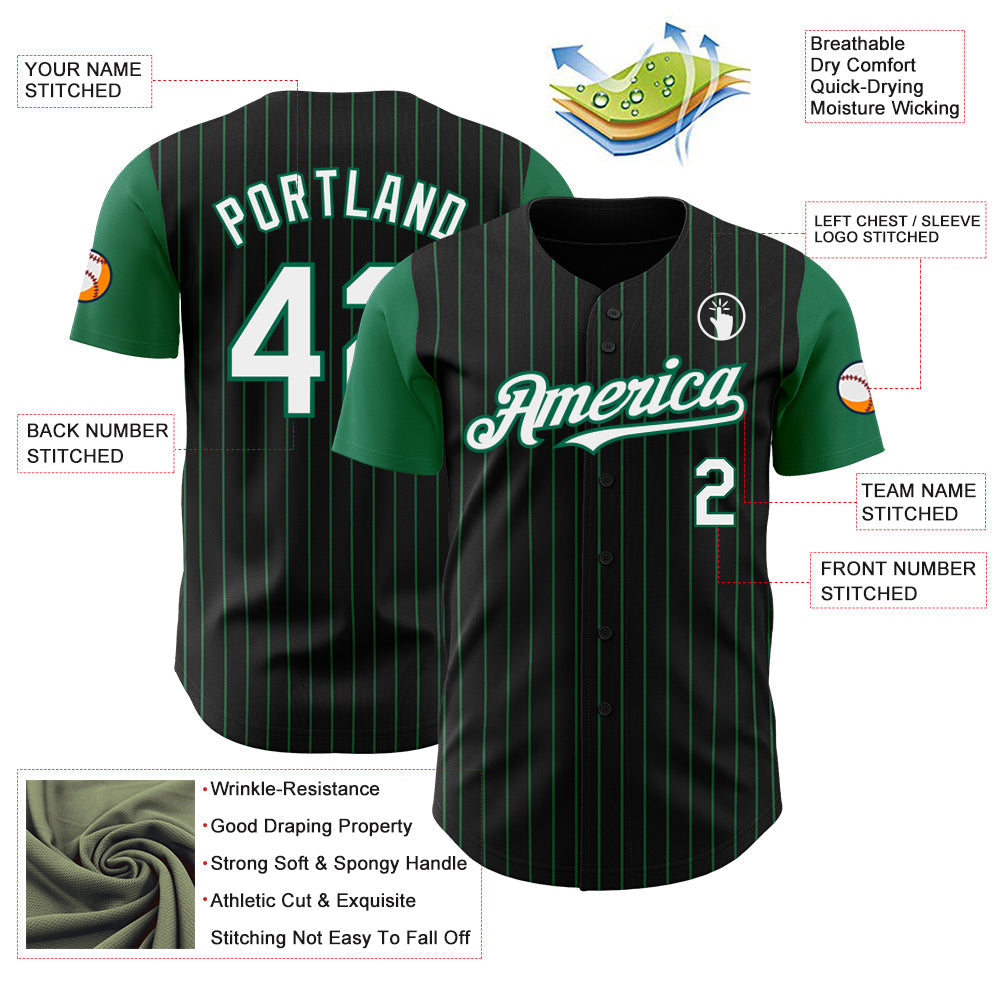 Custom Black Kelly Green Pinstripe White Authentic Two Tone Baseball Jersey - Sky-Custom
