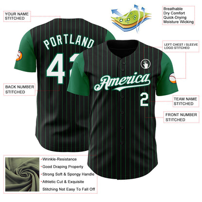 Custom Black Kelly Green Pinstripe White Authentic Two Tone Baseball Jersey - Sky-Custom