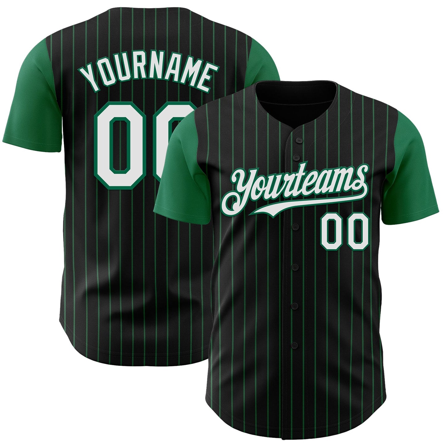 Custom Black Kelly Green Pinstripe White Authentic Two Tone Baseball Jersey - Sky-Custom