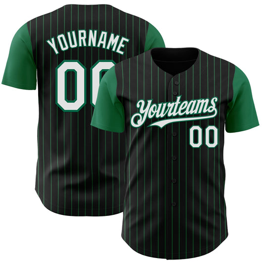 Custom Black Kelly Green Pinstripe White Authentic Two Tone Baseball Jersey - Sky-Custom