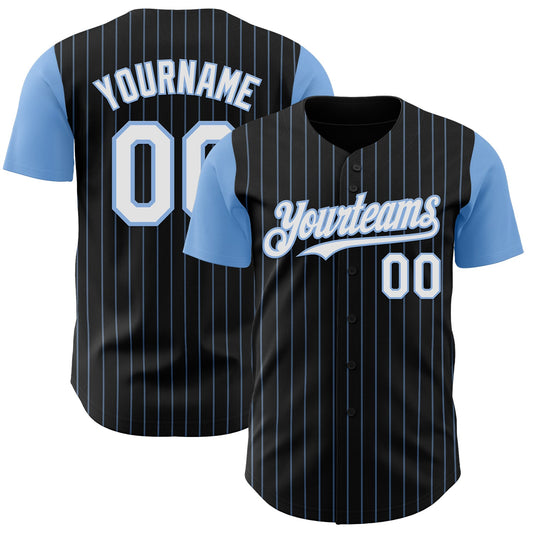 Custom Black Light Blue Pinstripe White Authentic Two Tone Baseball Jersey - Sky-Custom