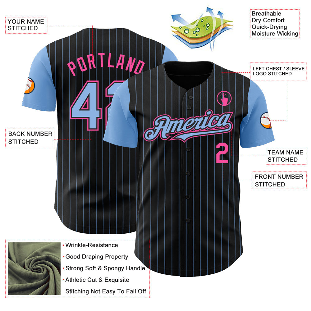 Custom Black Light Blue Pinstripe Pink Authentic Two Tone Baseball Jersey - Sky-Custom