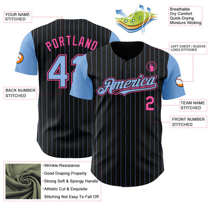Custom Black Light Blue Pinstripe Pink Authentic Two Tone Baseball Jersey - Sky-Custom